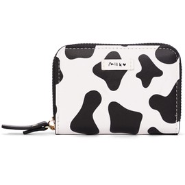 Favydov Credit Card Holder for Women Cute Cow Print PU Leather Accordion Zipper Card Case Small Wallet Cash Pocket Girls Coin Purse Black
