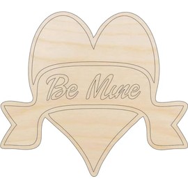 Word Be Mine Heart - Laser Cut Out Unfinished Wood Craft Shape VAL24 7" / 1/4" thick
