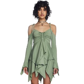 Dolls Kill F is for Fairies Handkerchief Dress by Current Mood - Off-Shoulder, Custom Fit Dress, Perfect for Fairycore Fashion - Green, Small