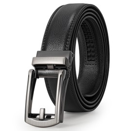 LEACOOLKEY Men's leather belt with slide Automatic leather belt ratchet belt for men with automatic buckle
