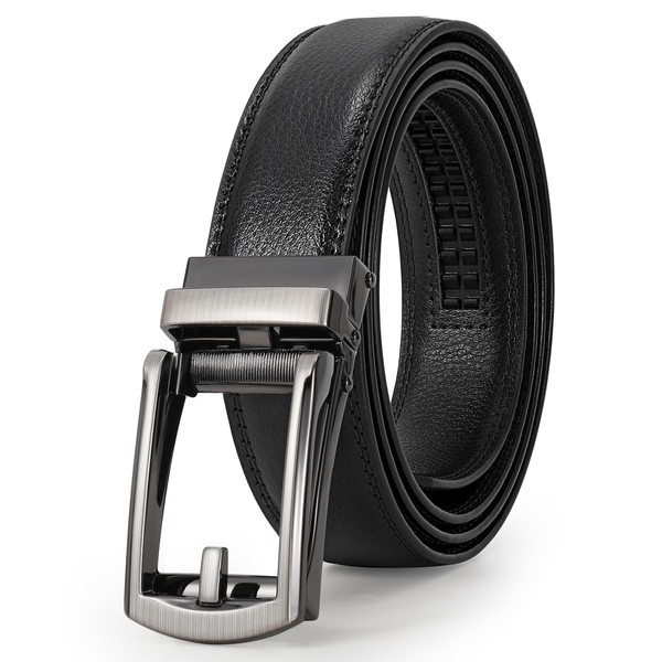 LEACOOLKEY Men's leather belt with slide Automatic leather belt ratchet