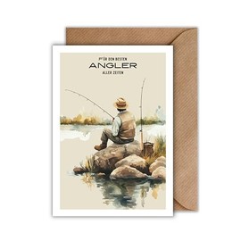 WBdesignz Geburtstag Karte mit Umschlag - Geburtstagskarte "Für den besten Angler aller Zeiten" Angler geburtstagskarte angeln Glückwunschkarte Karte zum Geburtstag Lustige Geschenkkarte
