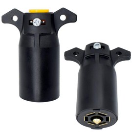 Haokixin 2Pcs 7 Pin 7 Way Trailer Light Plug, 7 Way Blade Round Trailer Connector for RV Prong Boats and Campers