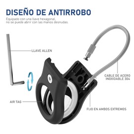 Funda de AirTag con Seguro Cable de Metal para Protectora Antirrobo, Con Sistema de Bloqueo de Llave Allen, Antipérdida Soporte AirTags para Mochilas, Equipaje, Collar de Perro, Cochecitos (Blanco)