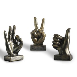 Nice purchase Hand Finger Gesture Desk Statues Fingers Sculpture Creative Home Living Room Cabinet Shelf Decoration (Victory Gesture in Gold)