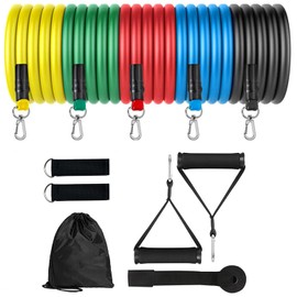 Juego de Bandas de Resistencia de 11, Ligas de Resistencia para Ejercicio, Incluye 5 Bandas para Ejercicios con Asas,Bolsa de Transporte,Correas para Tobillo y Accesorio de Anclaje para Puerta