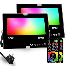 RGB LED Spotlight, RGBW Colour Changing Equivalent to 400 W, DIY Strobe Mode, 120 Colours, Timer, RGB, 2700 K, Warm White, IP66 Water Protection