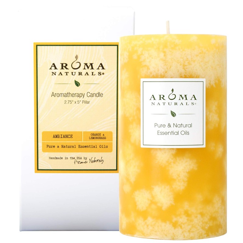Aroma Naturals Orange and Lemongrass Essential Oil Scented Pillar Candle,