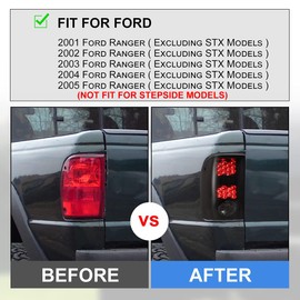 Nixon Offroad Tail Lights for Ford Ranger 2001 2002 2003 2004 2005 Tail Lamps LED Rear Lights Car Rear Lamps Assembly Replacement 1Pair (Matte Black Housing/Smoke Lens)