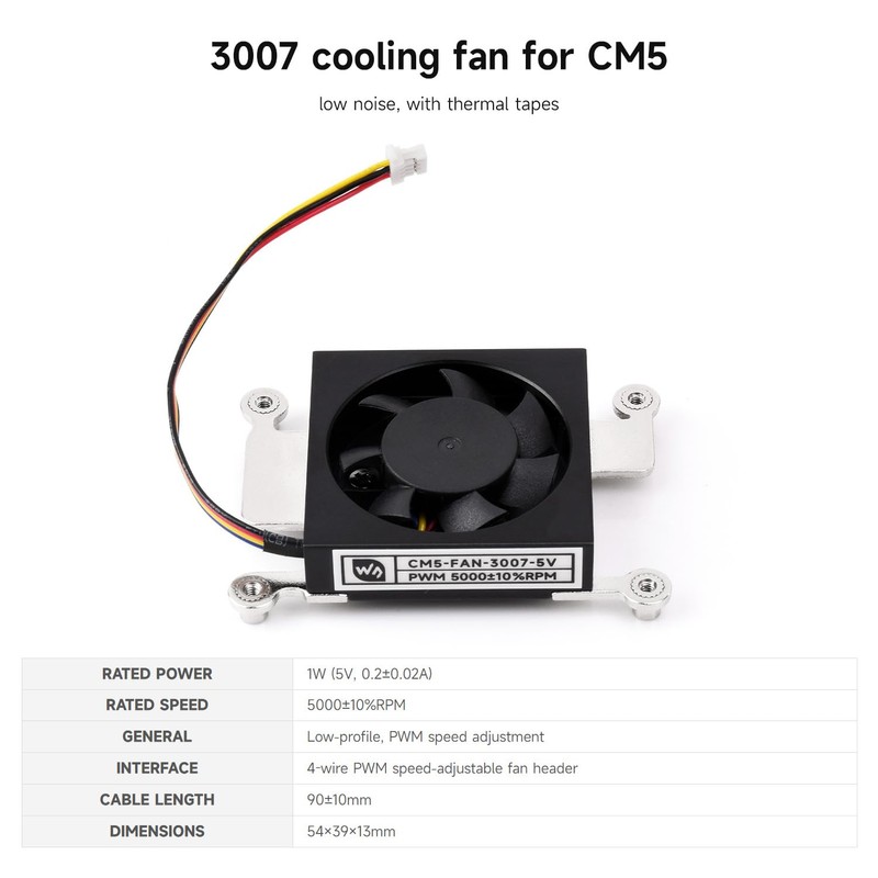 Waveshare CM5 Fan 5V 30007 Low Noise Cooling Fan Compatible