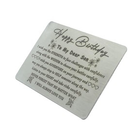 Happy Birthday Gifts Engraved Wallet Card For Son From Mom, Dad - I Will Alway Love You, Gifts Ideas For Teens Teenager, 10 11 12 13 14 15 16 17 18 19 20 21 Year Old Boy Birthday