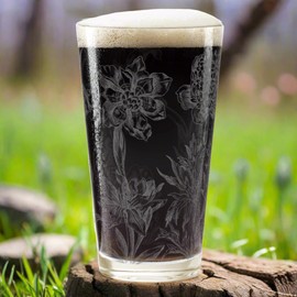 FLOWER FIELD Engraved Pint Glass | Great Gift Idea for Wilderness Floral Flower Nature Mountain Forest Hiking Adventure Enthusiasts!