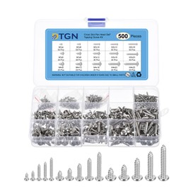DTGN 304 Stainless Steel Phillips Round Pan Head Self-Tapping Screws Assortment Kit- Wood Screws,Washed Silver(Size:M2x4-M4x25-500pcs)