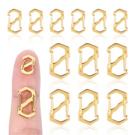 12 Pcs Necklace Shorteners, Double Opening Lobster Claw Clasps, 2 Sizes of Necklace Connector for Jewelry Making Keychain Stainless Steel S Lock Mini Carabiner 12mm and 16mm (Gold)