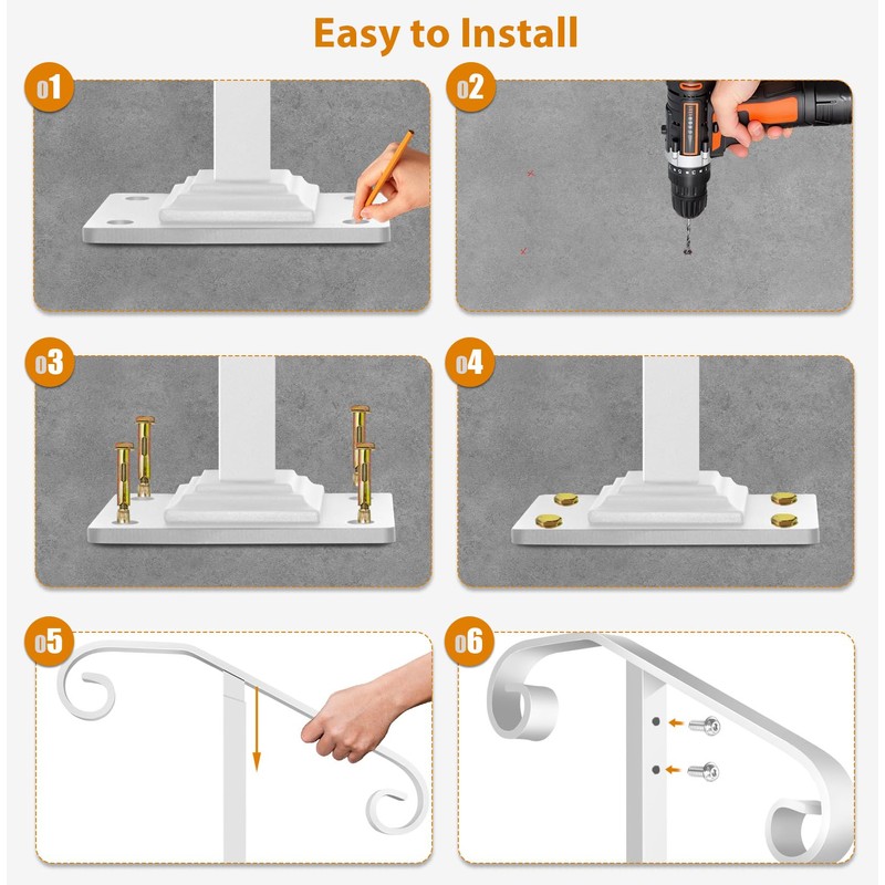 Zwinz Handrail Railing, Single Post Handrail Fits 1 or 2