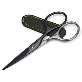 GERMANIKURE Moustache and Beard Scissors - Self-Sharpening FINOX22 Titanium Coated Stainless Steel Professional Grooming Tools in Leather Case - Ethically Made in Solingen Germany - 2706