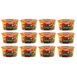 Nissin Bowl Noodles HOT & Spicy SHRIMP Flavor Microwavable and Spoonable Noodles & Soup with Og Trans FAT for Best in Ramen Instant Noddle Soup- 12 Pack of 3.27 Oz Cups