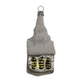 Lauschaer Glas Christbaumschmuck Kirche weiß matt Christbaumschmuck mundgeblasen,handdekoriert