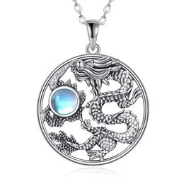 HUKKUN Sterling Silver Dragon Necklace Moonstone Pendant Dragon Jewelry Gifts for Girls Women, Sterling Silver