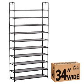Sundaze Shoe Rack - 10 Tier Shoe Rack for Front Door Entrance, Sturdy Tall Shoe Organizer for Closet, Bedroom, Entryway, Garage, Non Woven Fabric Shelf, Black, Holds Up to 50 Pairs