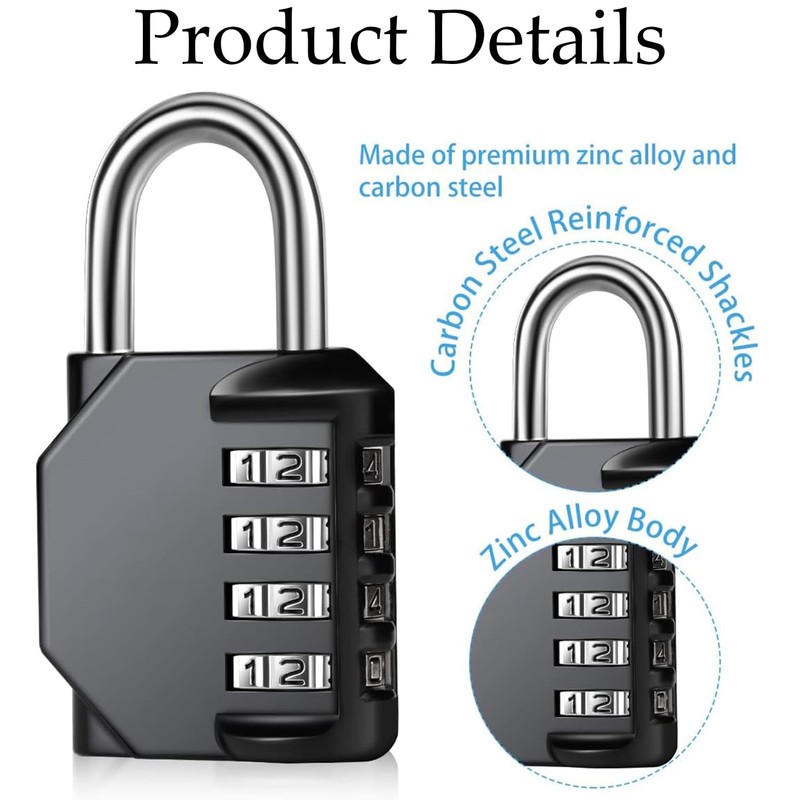 Padlock with Code, 4 Digit Combination Lock for Locker, Outdoor