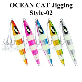 OCEAN CAT Slow Pitch Jig Flat Fall Jigging Fishing Lures Vertical Jigs Jigging Baits with Assist Slow Pitch Jig Hook for Saltwater Fishing 60G/100G/150G/200G/250G (150G, Style-02: Red&Gold Color)