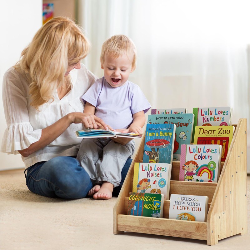 Nuoex Montessori Bookshelf for Toddler 1-5 Years, Kids Wooden 5-Tier