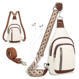 IVEOPPE Women's Crossbody Chest Bag with 2 Removable Shoulder Straps and Headphone Opening, Sling Bag Women, Anti-Theft Bag for Outdoor Sports, Cycling, Travel, White