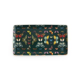 Portmeirion Botanic Garden Harmony 13" Rectangular Tray | Green with Butterfly Accent Motif | Porcelain | Dishwasher Safe, Microwave Safe, Freezer Safe | For Sandwiches, Desserts, and Appetizers