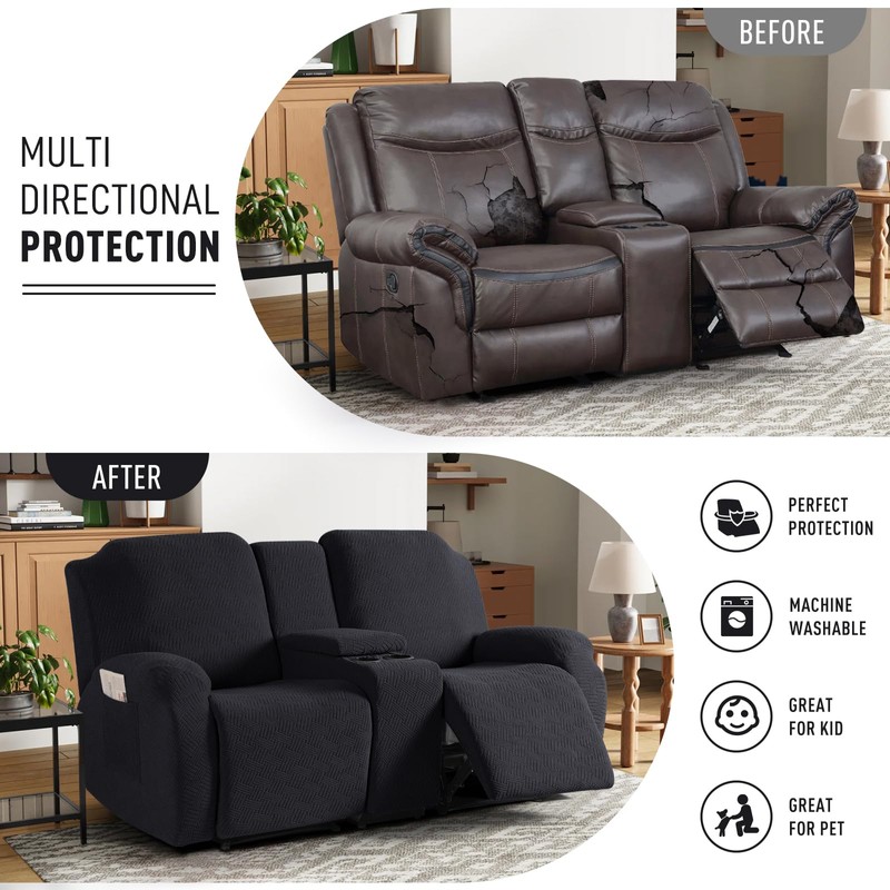 KinCam Loveseat Recliner Covers with Middle Console Slipcover, Recliner Sofa