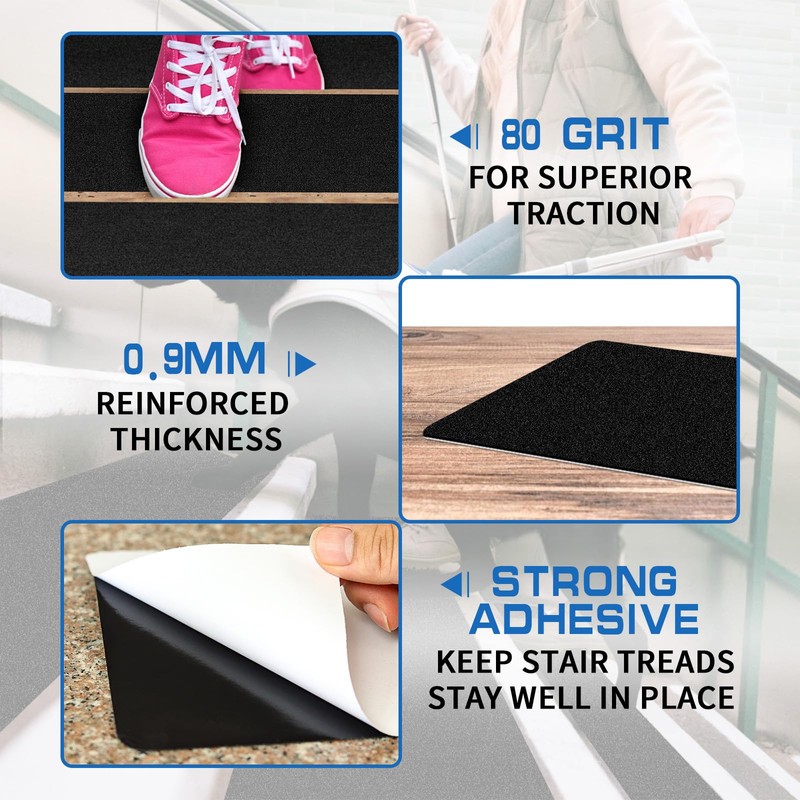 LadyRosian Outdoor Stair Treads Non Slip 10-Pack Black 6" x