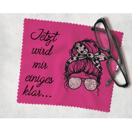Farbwuselei Glasses Cleaning Cloth Momlife Pink Jetzt Wird Mir einiges klar Optiker Quality, 15 x 18 cm, Funny Printed Funny Microfibre Cloth (Momlife Pink)