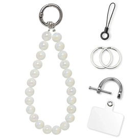 KARENSKEYS Phone Charm Strap, Glass Pearl Beaded Bracelet with Tether Tab &Metal Buckle for Cellphone, Wrist Keychain for Car Keys with D Ring for Women.