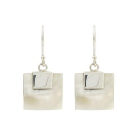 Les Poulettes Jewels - Earrring Sterling Silver and Mother of Pearl Square - Beige Color