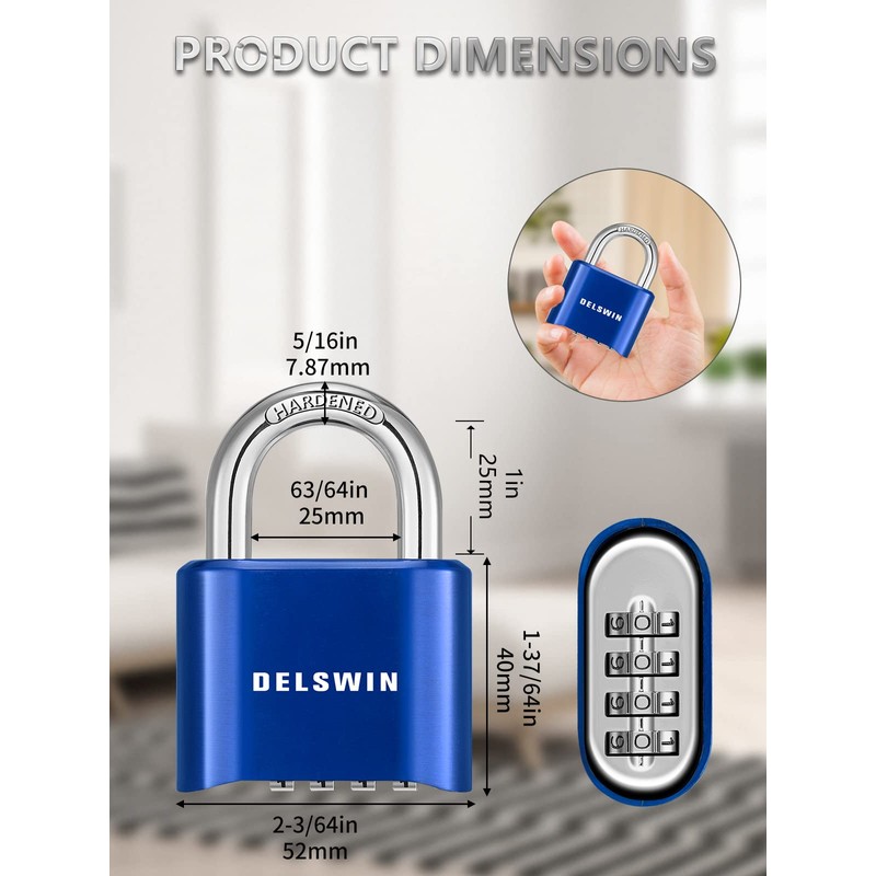 DELSWIN 4-Digit Combination Lock Outdoor Padlock - Heavy Duty Locker