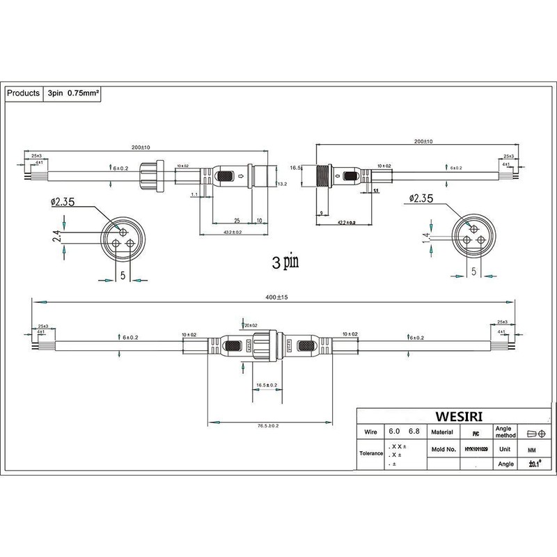 WESIRI 5Pairs 3pin Black Electrical Connector LED Connector for LED