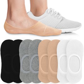 Eedor No Show Socks Womens Invisible Liner, Non Slip & Low Cut, Casual & Formal Wear, Soft & Stretchable, 4 Pairs (8 Socks)_4 Colors, 10-12
