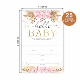 Baby Shower Invitation Cards With Envelopes, Pink Boho Floral Baby Gender Reveal Party Supplies, Gender Neutral Baby Shower Decorations, Invites for Baby Showers and Parties - Pack of 25(YQK-046)