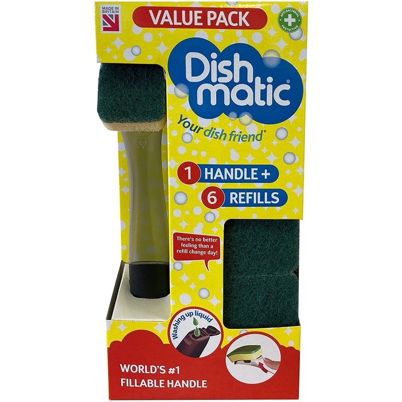 Dishmatic Fillable Washing Up Brush and Sponge - Value Pack,