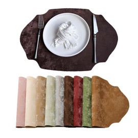 Scalloped Oval Reversible Leather Placemats 6Pcs, Waterproof Washable Non-Slip Heat Stain Resistant Easy Clean Decorative Table Mats for Dining Kitchen, Housewarming Wedding for Home