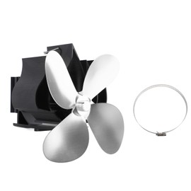 Wall Mounted Fireplace Fan 4 Blade Heat Powered Wood Stove Fan for Wood Log Burner Fireplace Silver