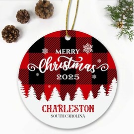 Merry Christmas Charleston South Carolina Ornament2025 - Xmas Holiday Keepsake for Decor Charleston SC Ornament Souvenir Gift Family Friends - New Home Ornament 3" Plastic
