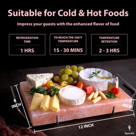 Spantik Professional Salt Block Set with Steel Tray 12" x 8" x 1.5" Himalayan Cooking Plate for Grilling, Cooking, Serving, 100% Pure Natural Food Grade Salt Stone Unique Gifts for Barbecue Smoker