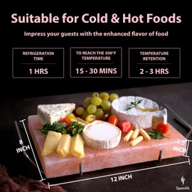 Spantik Professional Salt Block Set with Steel Tray 12" x 8" x 1.5" Himalayan Cooking Plate for Grilling, Cooking, Serving, 100% Pure Natural Food Grade Salt Stone Unique Gifts for Barbecue Smoker