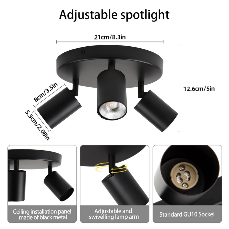 CHENBEN Lámpara de Techo Led 3 Spots Gu10 Moderna Lampara