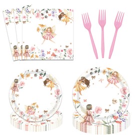 96 Pcs Fairy Plates and Napkins Party Supplies Enchanted Forest Garden Birthday Party Tableware Set Fairies Wonderland Party Decorations Favors for Girl Birthday Party Serve 24 Guests