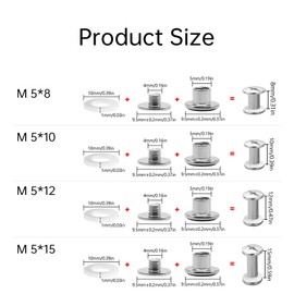 Pack of 20 Belt Screws Book Screws Stainless Steel M5 x 8 mm Rivets for Leather, Chicago Binding Screws Hollow Rivets Screw Rivets for Books Dog Leads DIY Crafts Book Binding Book Binding (Silver)