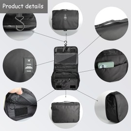 Portable Hanging Travel Toiletry Bag,Multifunctional Makeup Cosmetic Bag,Waterproof Bathrooom Shower Bag Ideal for Camping, Travel,Trips Makeup Cosmetic Bags for Women Ladies Girls(Black)