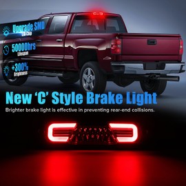 LUDARM LED Third Brake Light Compatible with Silverado/Sierra 1500 2014-2018 2500HD 3500HD 2015-2019 Silverado 1500LD/Sierra 1500 Limited 2019 3rd Brake Cargo Lamp sassembly Red Housing Clear Lens