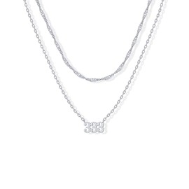 PAVOI Rhodium Plated Angel Numbers Pendant Necklace for Women - Chain Zodiac Pendants Necklace 333, White Gold, No Gemstone